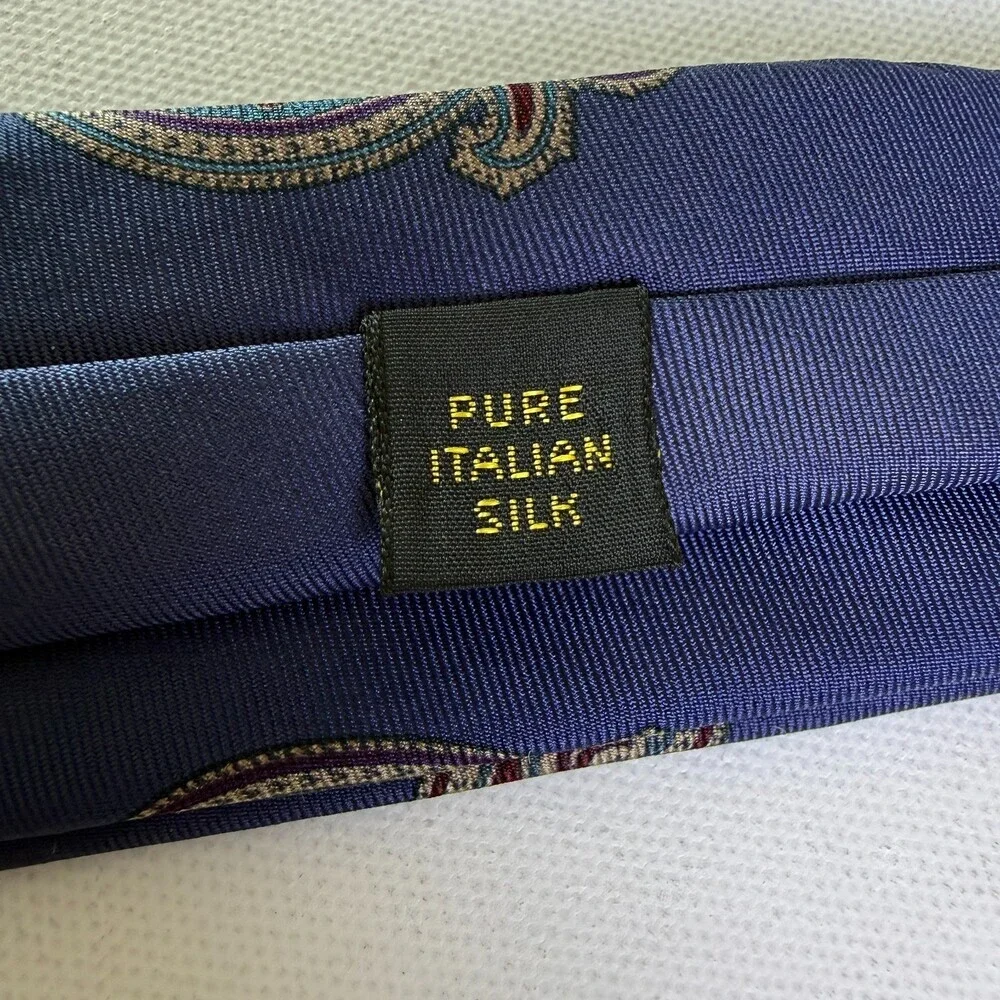 VTG Mallory & Church London Pure Italian Silk Men's Neck Tie Navy Blue Paisley